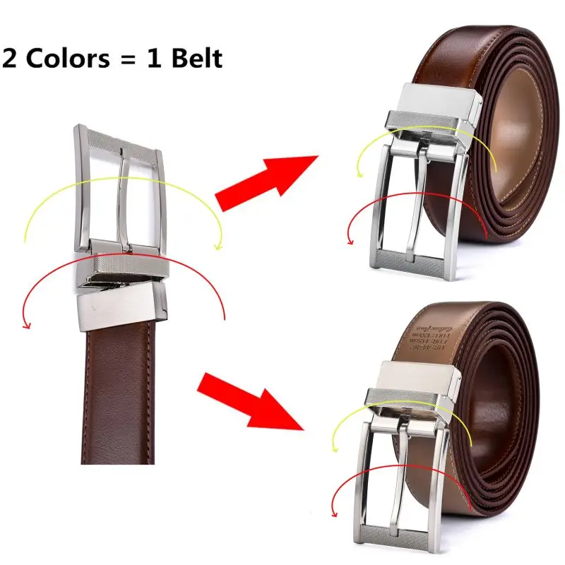 Men’s Reversible Leather Belt for Casual Golf Dress Pants Shirts, Double Style - 2 Sides