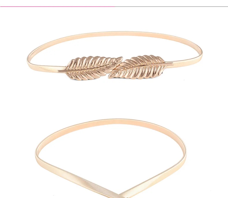 Women Metal Vintage Belt Leaf Fashion Stylish Golden/Silver Leaves Design Chains Lady Metal Elastic Chain Dress Waist Decoratio