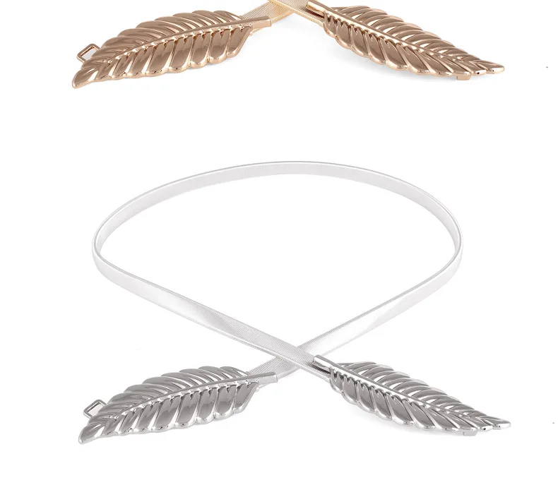 Women Metal Vintage Belt Leaf Fashion Stylish Golden/Silver Leaves Design Chains Lady Metal Elastic Chain Dress Waist Decoratio