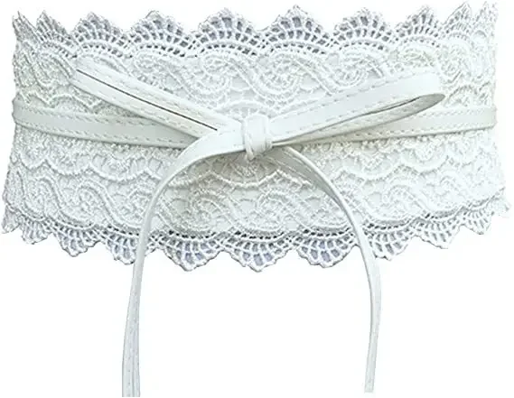 Women Bow Lace Wide Girdle Corset PU Leather Belt Red Black White Gray Wine Wedding Dress Skirt Decorative Waistband