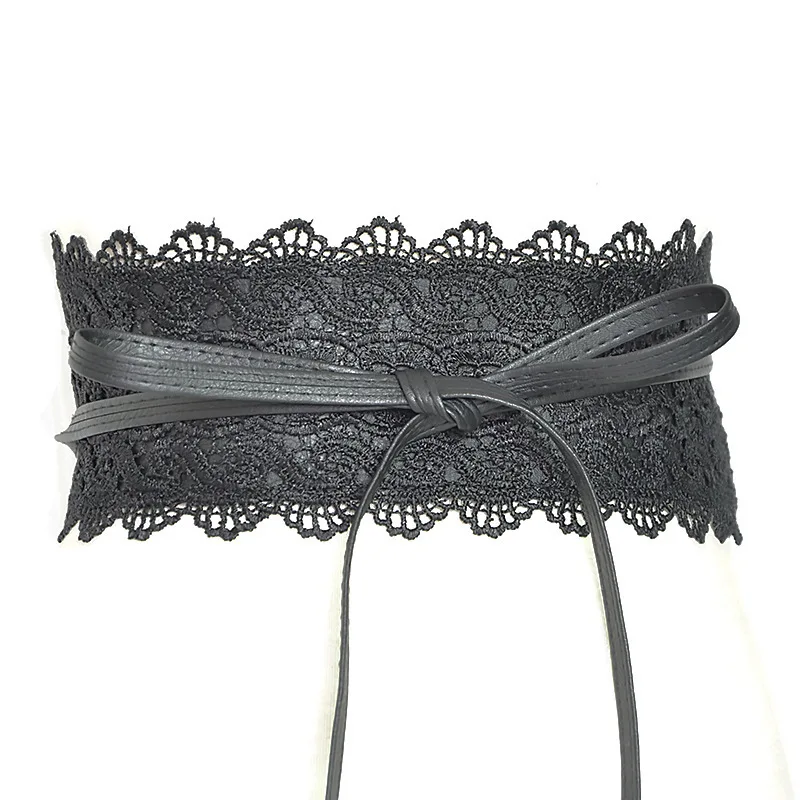 Women Bow Lace Wide Girdle Corset PU Leather Belt Red Black White Gray Wine Wedding Dress Skirt Decorative Waistband