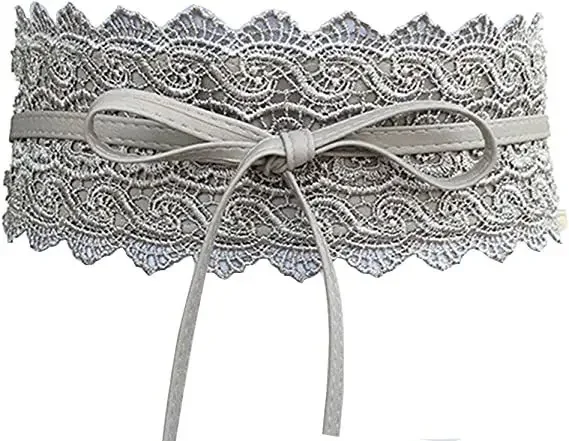 Women Bow Lace Wide Girdle Corset PU Leather Belt Red Black White Gray Wine Wedding Dress Skirt Decorative Waistband