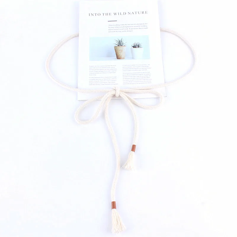 Fashion Women Braided Belts Rope for Dresses Tassel Waist Belt Female Twist Weaving Knot Belt Cotton String