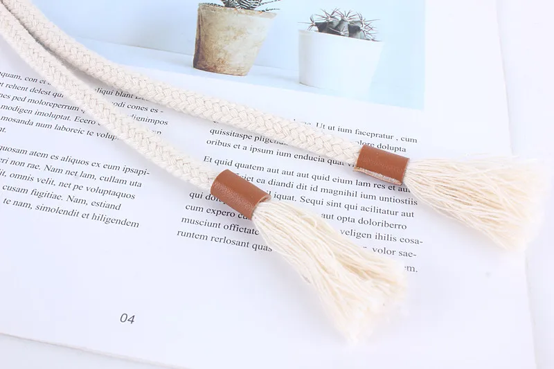 Fashion Women Braided Belts Rope for Dresses Tassel Waist Belt Female Twist Weaving Knot Belt Cotton String