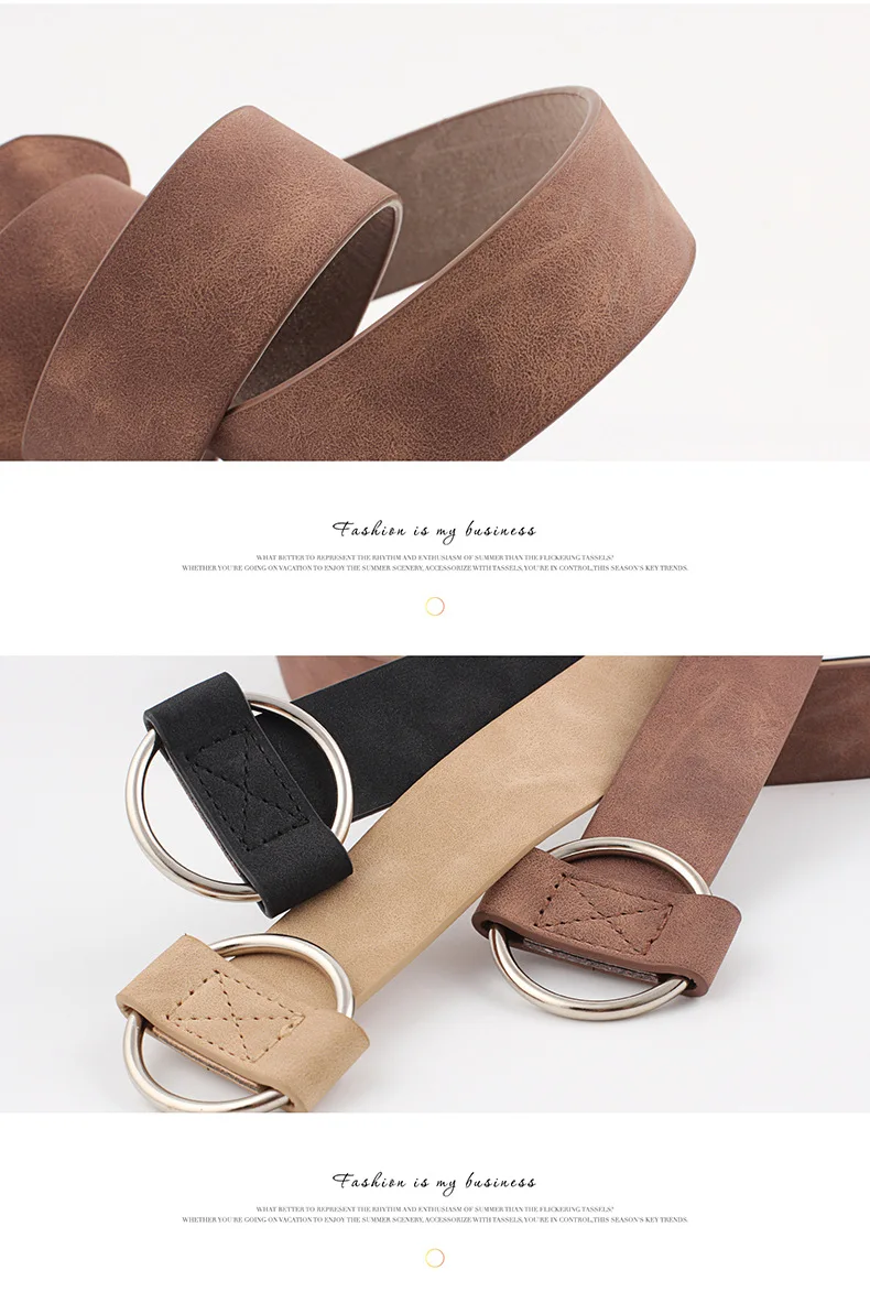 3x105cm Fashion Women Waistband for Jeans Pants Dresses Ladies Casual PU Leather Belt with O-Ring Silver Buckle
