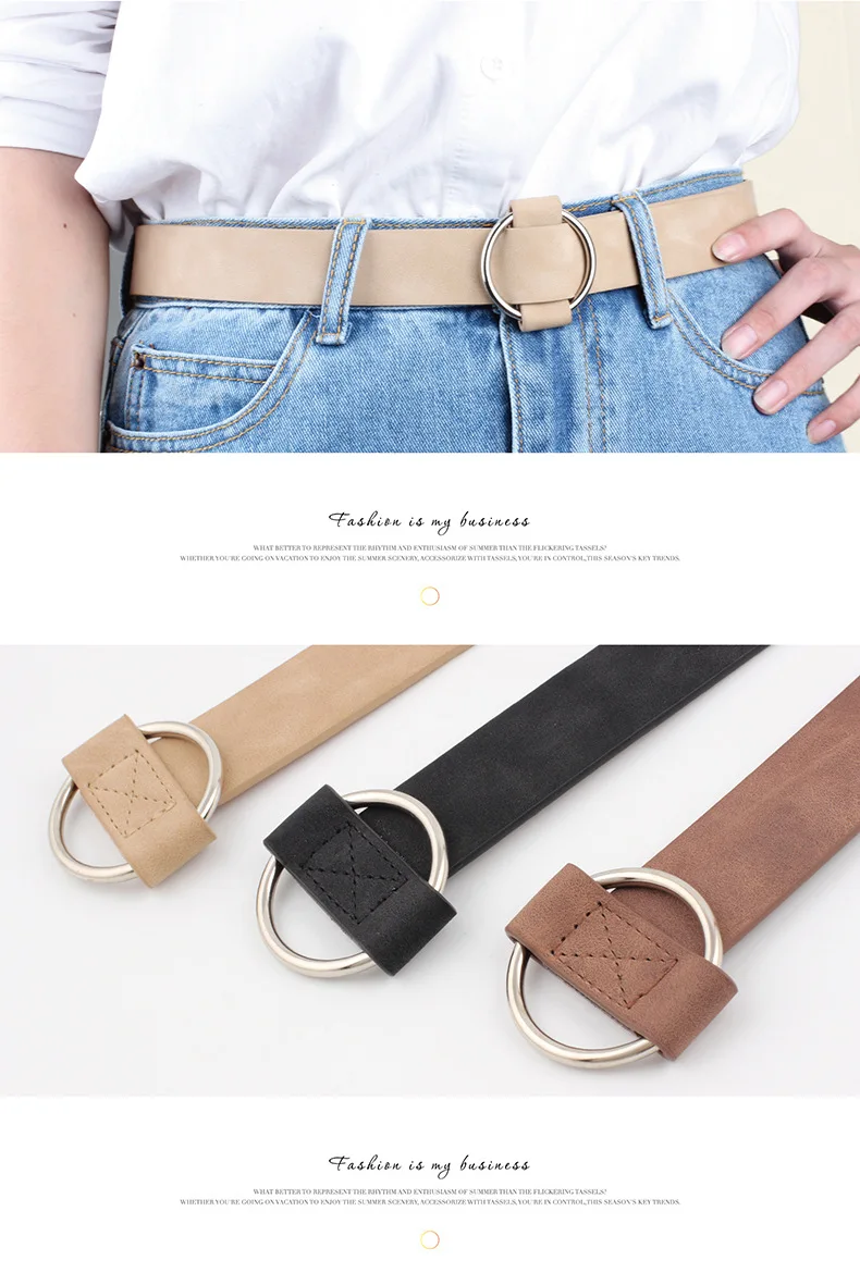 3x105cm Fashion Women Waistband for Jeans Pants Dresses Ladies Casual PU Leather Belt with O-Ring Silver Buckle