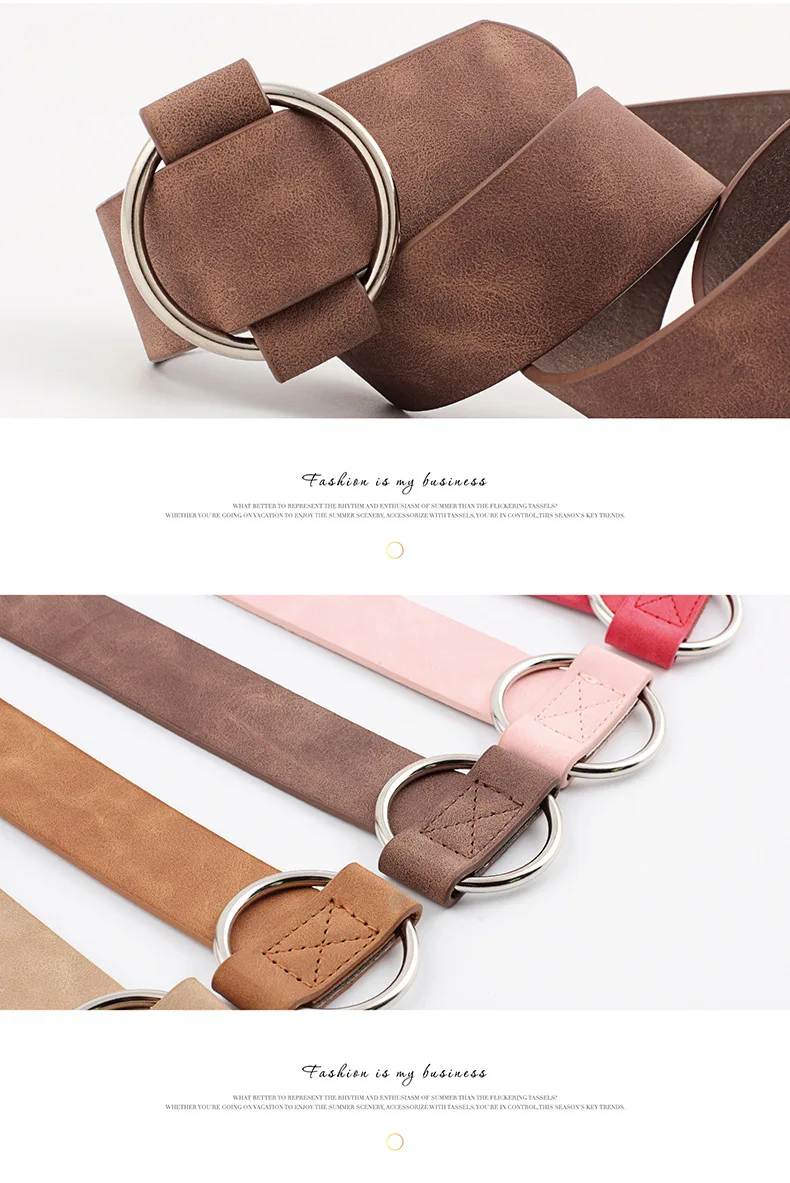 3x105cm Fashion Women Waistband for Jeans Pants Dresses Ladies Casual PU Leather Belt with O-Ring Silver Buckle