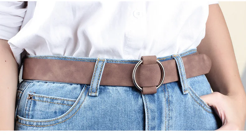 3x105cm Fashion Women Waistband for Jeans Pants Dresses Ladies Casual PU Leather Belt with O-Ring Silver Buckle