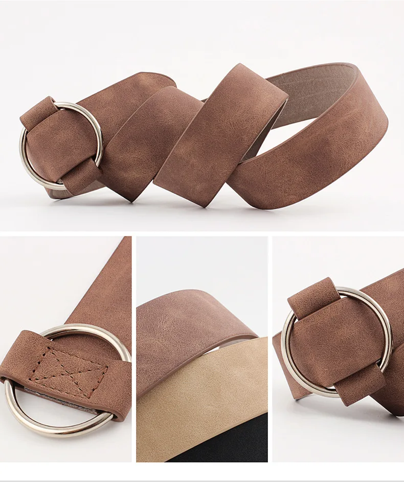 3x105cm Fashion Women Waistband for Jeans Pants Dresses Ladies Casual PU Leather Belt with O-Ring Silver Buckle