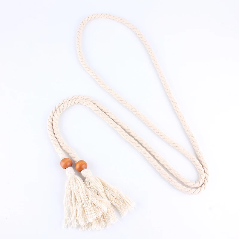 Retro Artistic Waistband Rope Belts For Women Woven Weaving Tassels Waist Strap Cotton Thread Long Knotted  Accessories