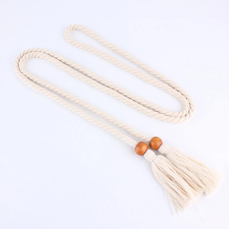 Retro Artistic Waistband Rope Belts For Women Woven Weaving Tassels Waist Strap Cotton Thread Long Knotted  Accessories