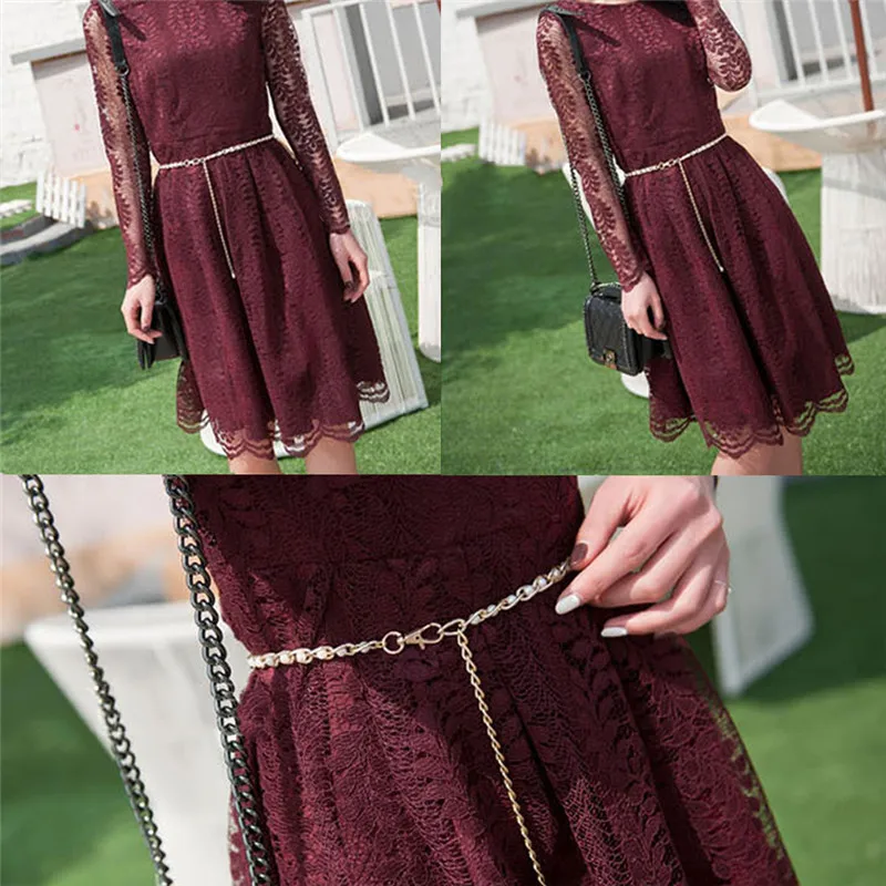 Women Fashion Imitation Pearl Waist Chain Female Olivet Thin Belts Women Waistband Strap Dress Accessories