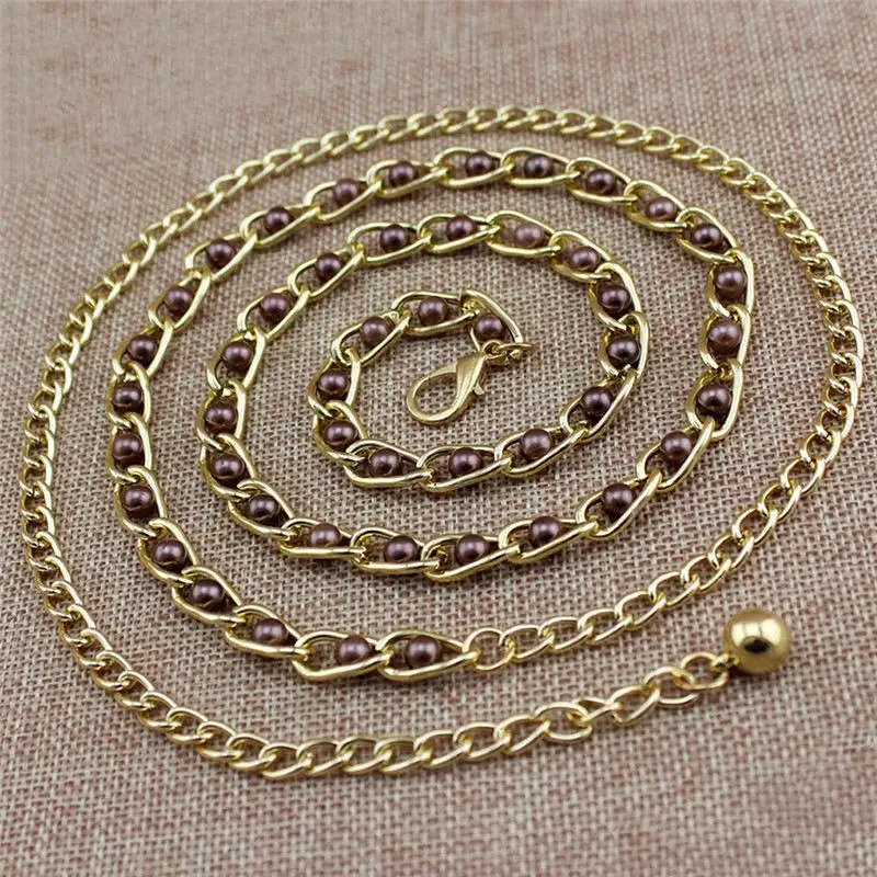 Women Fashion Imitation Pearl Waist Chain Female Olivet Thin Belts Women Waistband Strap Dress Accessories