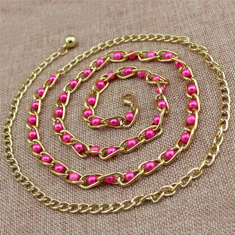 Women Fashion Imitation Pearl Waist Chain Female Olivet Thin Belts Women Waistband Strap Dress Accessories