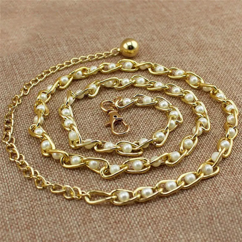 Women Fashion Imitation Pearl Waist Chain Female Olivet Thin Belts Women Waistband Strap Dress Accessories
