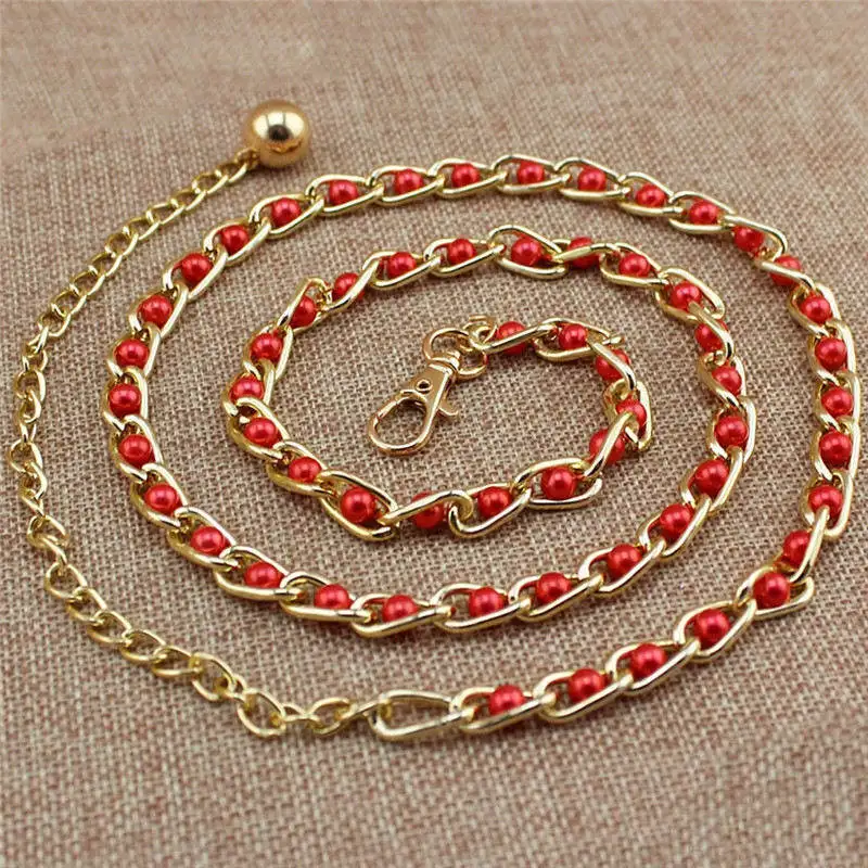Women Fashion Imitation Pearl Waist Chain Female Olivet Thin Belts Women Waistband Strap Dress Accessories