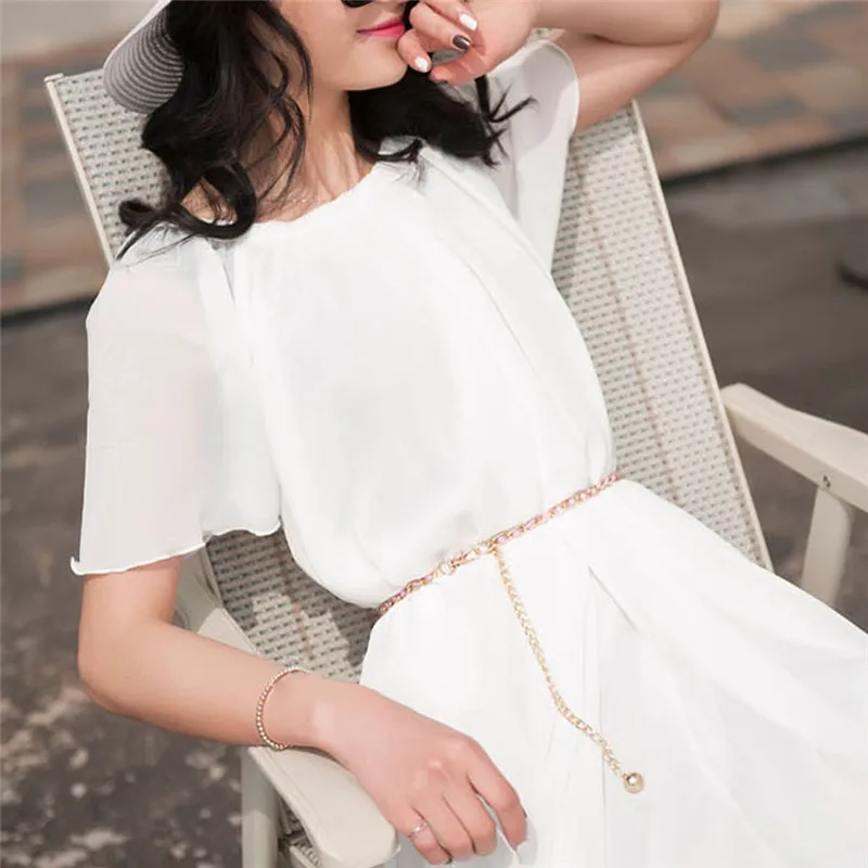 Women Fashion Imitation Pearl Waist Chain Female Olivet Thin Belts Women Waistband Strap Dress Accessories