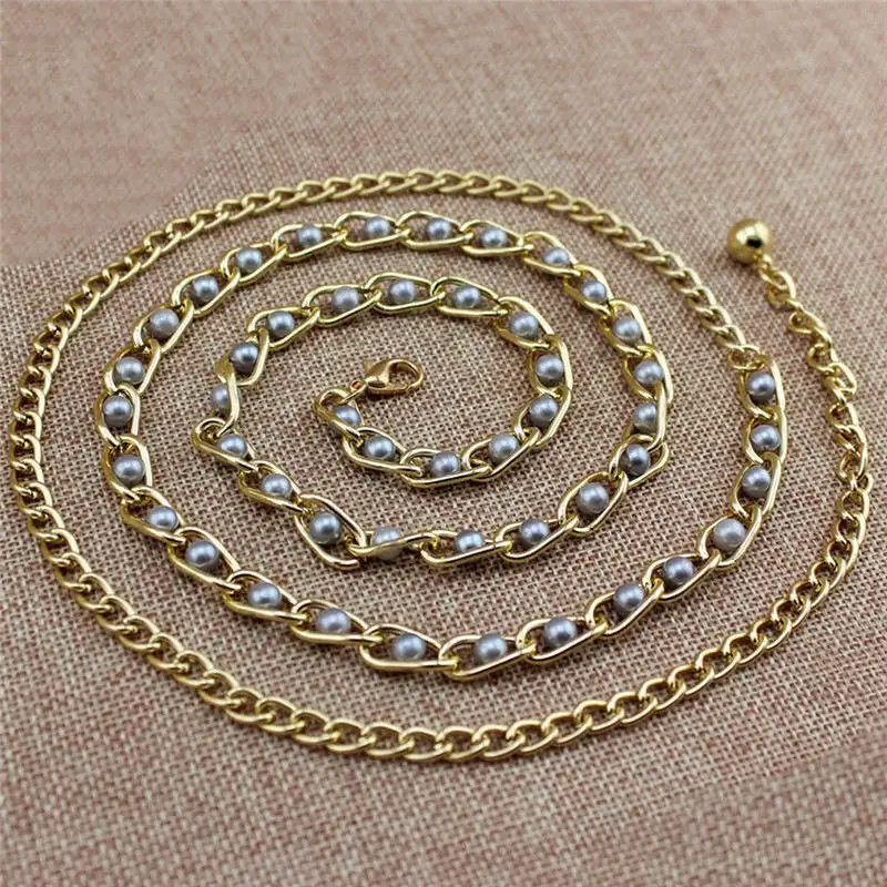 Women Fashion Imitation Pearl Waist Chain Female Olivet Thin Belts Women Waistband Strap Dress Accessories
