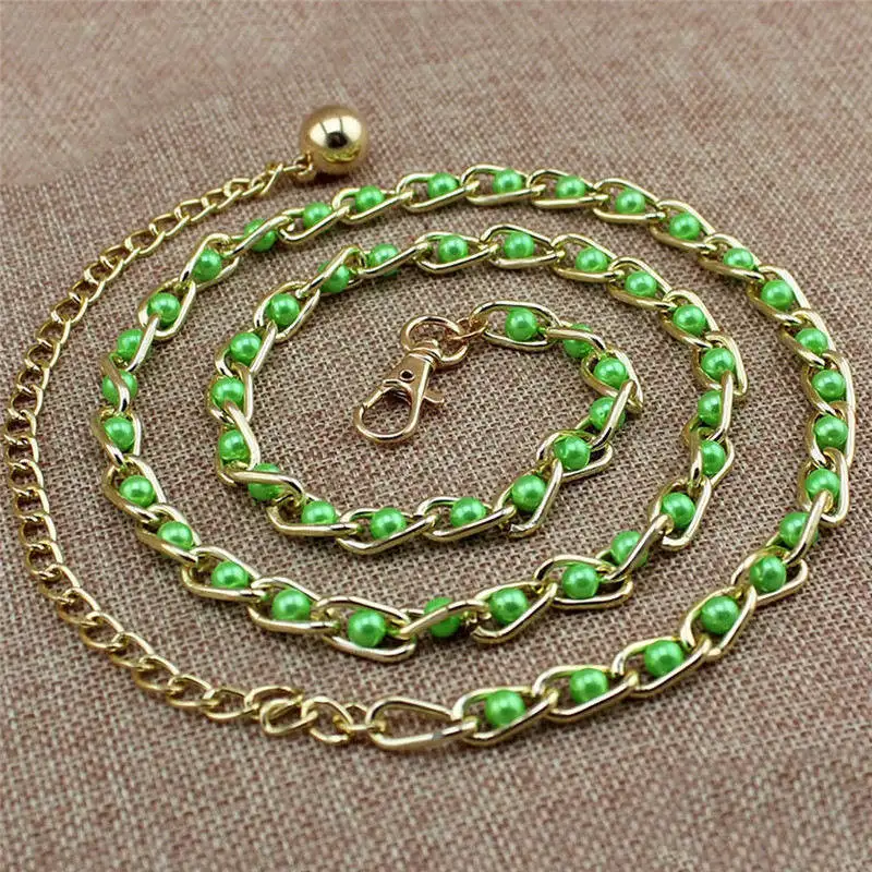 Women Fashion Imitation Pearl Waist Chain Female Olivet Thin Belts Women Waistband Strap Dress Accessories