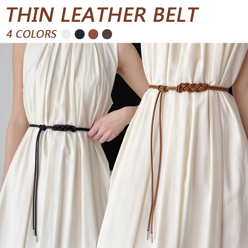 Fashion PU Leather Thin Belt Women's Knotted Waist Belt Dress Coat Shirt Decor Rope Waistband Simple Versatile Waist Rope Belt