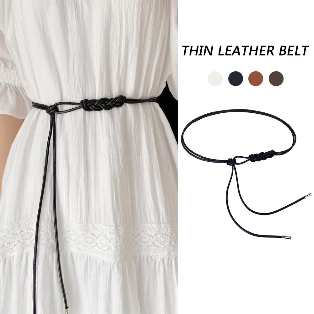 Fashion PU Leather Thin Belt Women's Knotted Waist Belt Dress Coat Shirt Decor Rope Waistband Simple Versatile Waist Rope Belt