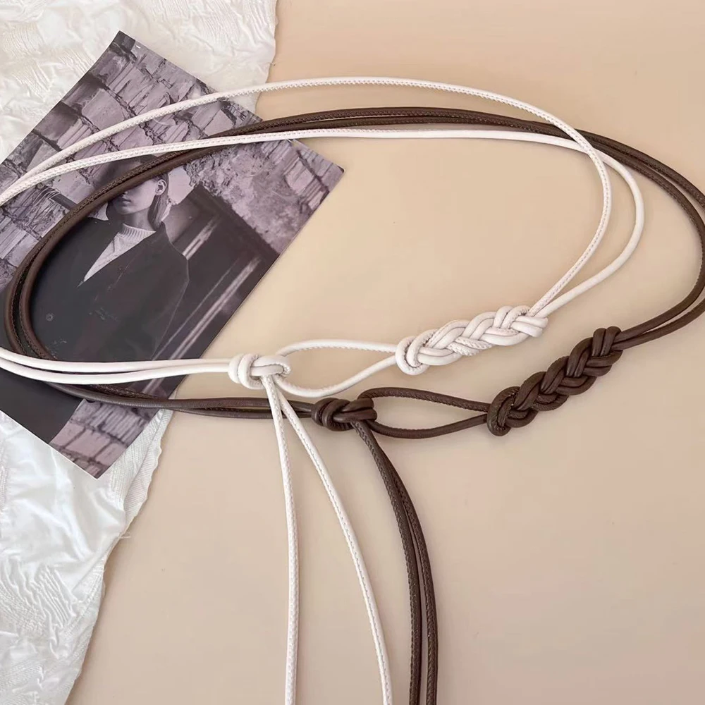 Fashion PU Leather Thin Belt Women's Knotted Waist Belt Dress Coat Shirt Decor Rope Waistband Simple Versatile Waist Rope Belt