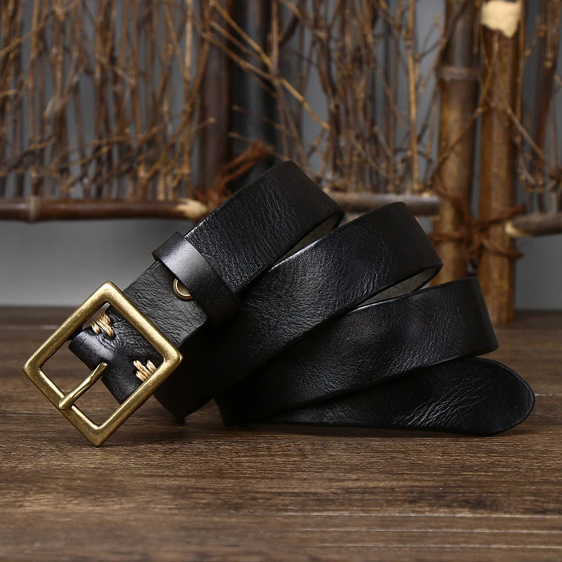 2.8cm Width Retro Women Jeans Belt Genuine Leather Belt Women Ceinture Vintage Brass Belt Buckle Leather Belt For Women Waist