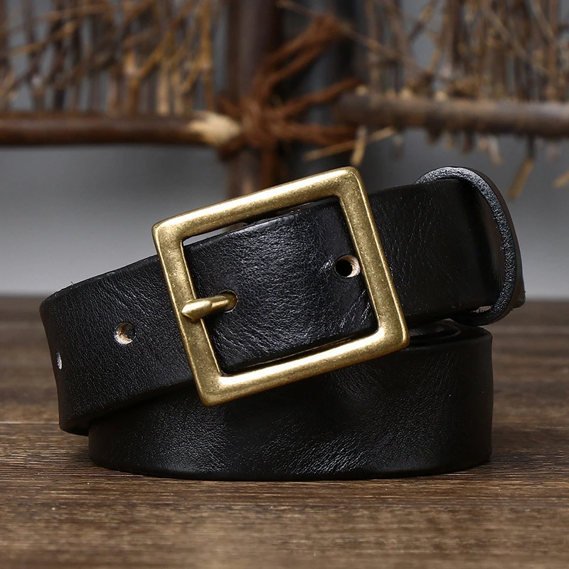 2.8cm Width Retro Women Jeans Belt Genuine Leather Belt Women Ceinture Vintage Brass Belt Buckle Leather Belt For Women Waist