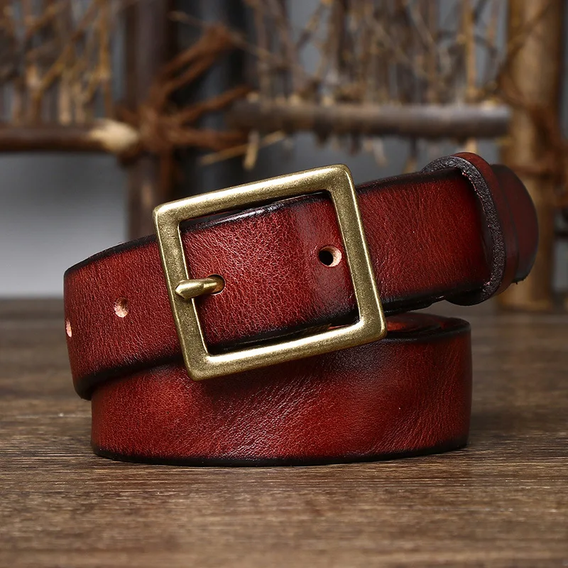 2.8cm Width Retro Women Jeans Belt Genuine Leather Belt Women Ceinture Vintage Brass Belt Buckle Leather Belt For Women Waist