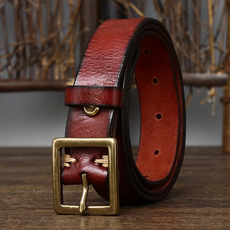 2.8cm Width Retro Women Jeans Belt Genuine Leather Belt Women Ceinture Vintage Brass Belt Buckle Leather Belt For Women Waist