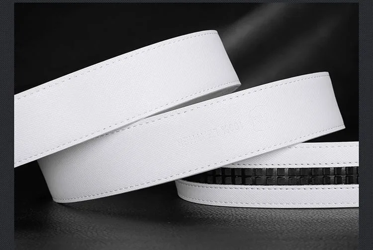 Elegant White Color Men Women Unisex Genuine Leather Belt Automatic Buckle Waist Straps for Jeans Famous Brand Luxury Designer