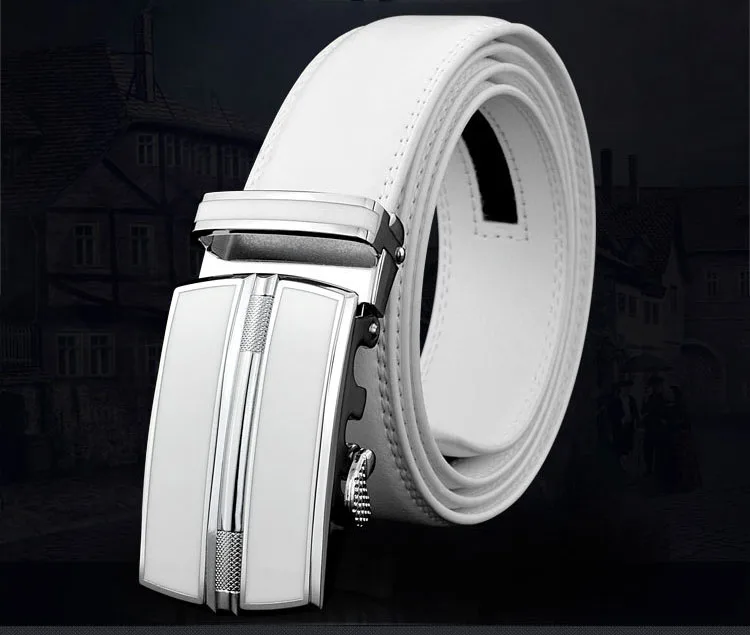 Elegant White Color Men Women Unisex Genuine Leather Belt Automatic Buckle Waist Straps for Jeans Famous Brand Luxury Designer