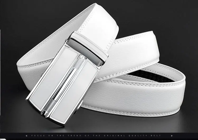 Elegant White Color Men Women Unisex Genuine Leather Belt Automatic Buckle Waist Straps for Jeans Famous Brand Luxury Designer