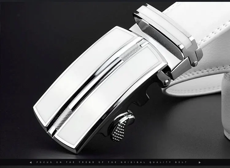 Elegant White Color Men Women Unisex Genuine Leather Belt Automatic Buckle Waist Straps for Jeans Famous Brand Luxury Designer