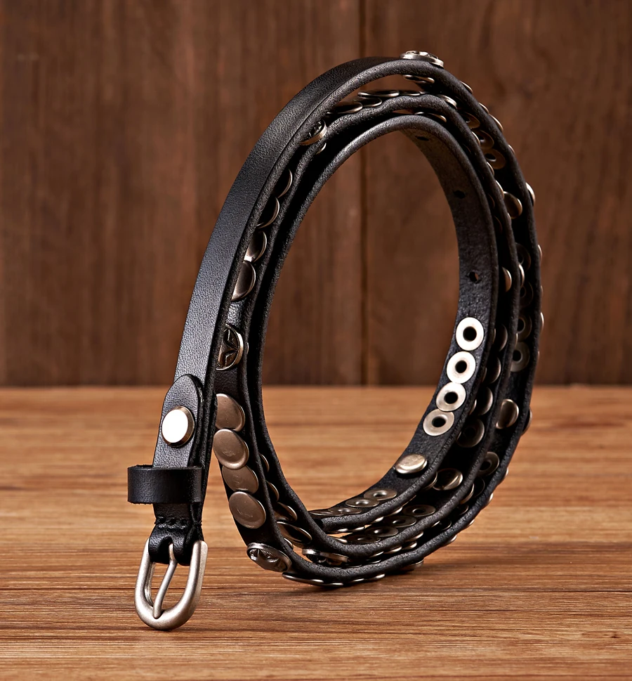 1CM Luxury Brand Female Belt Skirt Dress Rivet Belt Real Genuine Leather Punck Decoration Thin Strap Women Belts For Jeans