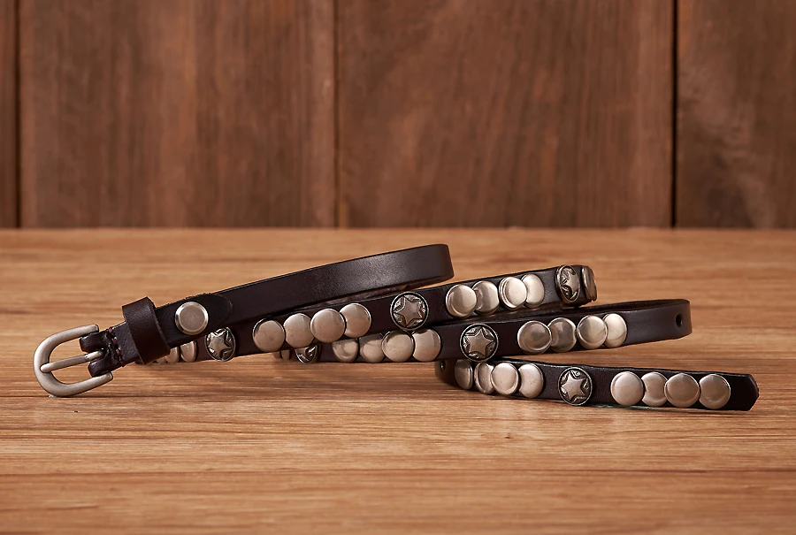 1CM Luxury Brand Female Belt Skirt Dress Rivet Belt Real Genuine Leather Punck Decoration Thin Strap Women Belts For Jeans
