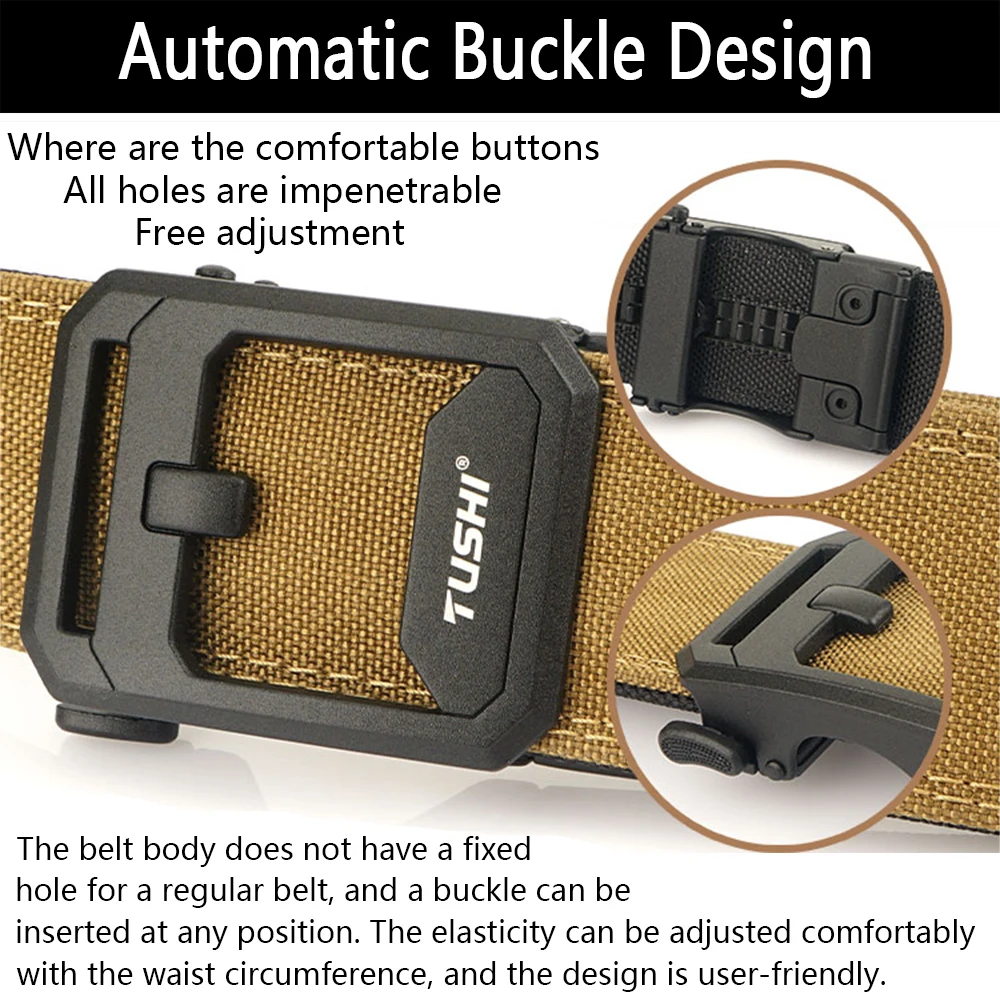 TUSHI New Hard Gun Belt for Men and Women Alloy Automatic Buckle Tactical Outdoor Molle Belt 1100D Nylon Military IPSC Belt Male