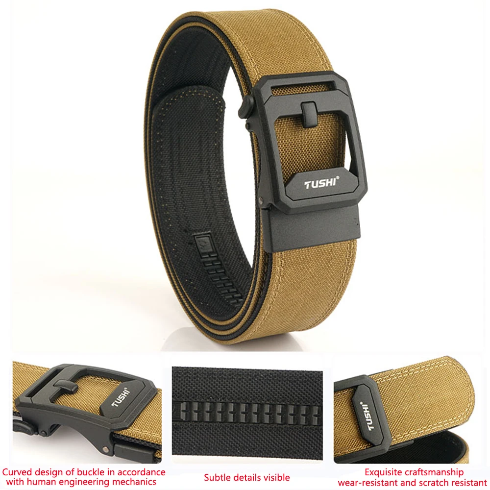 TUSHI New Hard Gun Belt for Men and Women Alloy Automatic Buckle Tactical Outdoor Molle Belt 1100D Nylon Military IPSC Belt Male