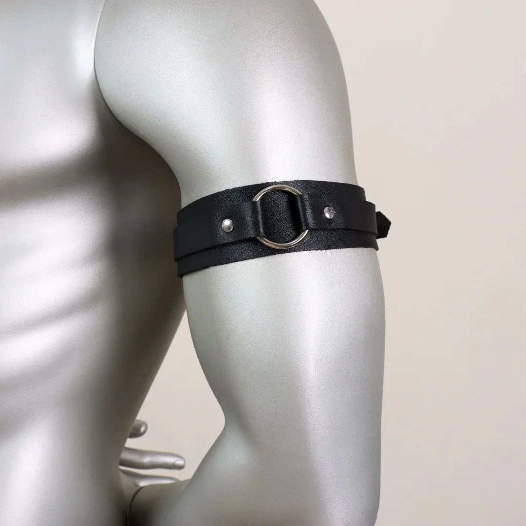 Black Leather Upper Arm Bracelet for Men Elastic Adjustable Armband Men Arms Harness Belt Costume for Nightclub Cosplay Belt