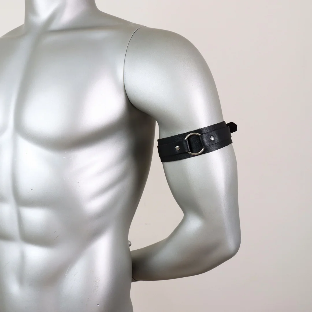 Black Leather Upper Arm Bracelet for Men Elastic Adjustable Armband Men Arms Harness Belt Costume for Nightclub Cosplay Belt