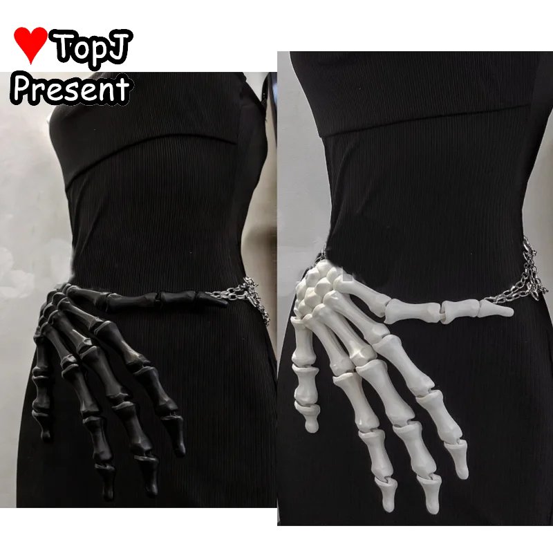 Gothic Punk Waist Chain Skeleton Hand Design Belt Edgy Cosplay Subculture Fashion Accessory Vintage Lolita Waist Belt for Women