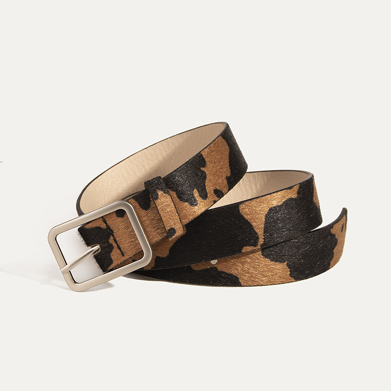 Newest 2.9cmX100cm Wide Woman Square Buckle Belt Dairy Cattle Striped Print Ladies Dress Belt Clothing Accessories Decoration