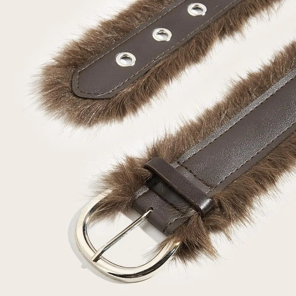 Vintage Faux Fur Waist Belt For Women Y2K Belt Retro All-Match Plush Waist Chain Autumn And Winter PU Leather Imitation Fur Belt