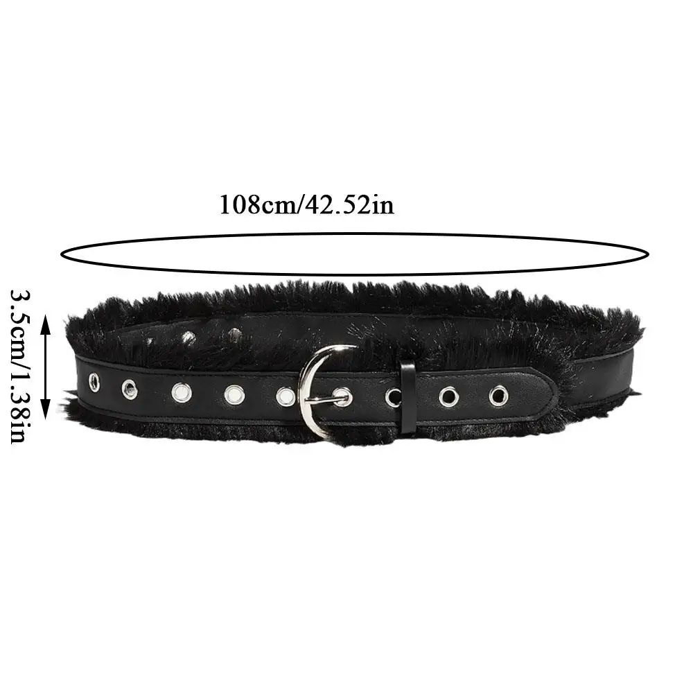 Vintage Faux Fur Waist Belt For Women Y2K Belt Retro All-Match Plush Waist Chain Autumn And Winter PU Leather Imitation Fur Belt