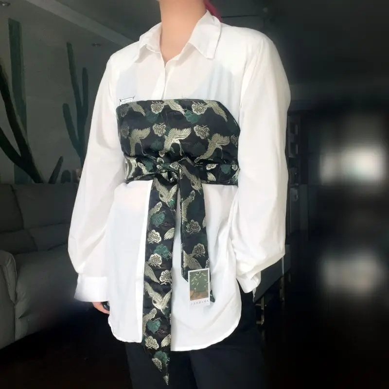 Japanese Style Lace-Up Brocade Corset Belt Jacquard Bustier Wrap for Kimono Shirt Layering Waist Cinching & Women's Accessories