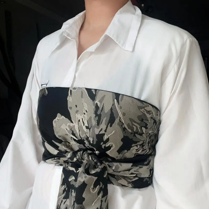 Japanese Style Lace-Up Brocade Corset Belt Jacquard Bustier Wrap for Kimono Shirt Layering Waist Cinching & Women's Accessories
