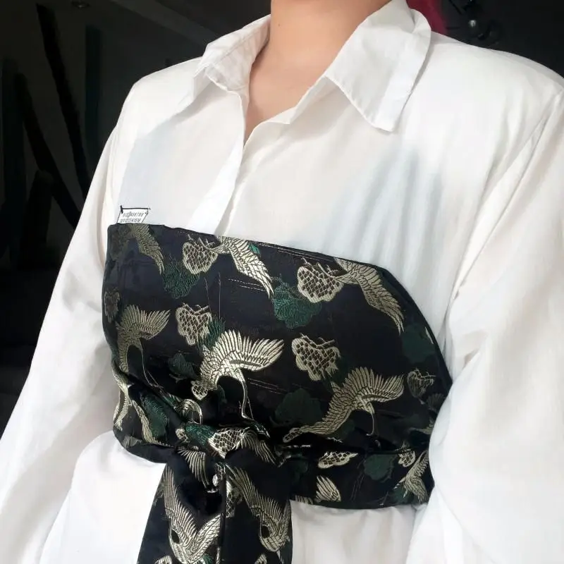 Japanese Style Lace-Up Brocade Corset Belt Jacquard Bustier Wrap for Kimono Shirt Layering Waist Cinching & Women's Accessories