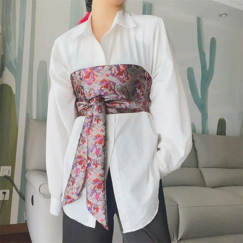 Japanese Style Lace-Up Brocade Corset Belt Jacquard Bustier Wrap for Kimono Shirt Layering Waist Cinching & Women's Accessories