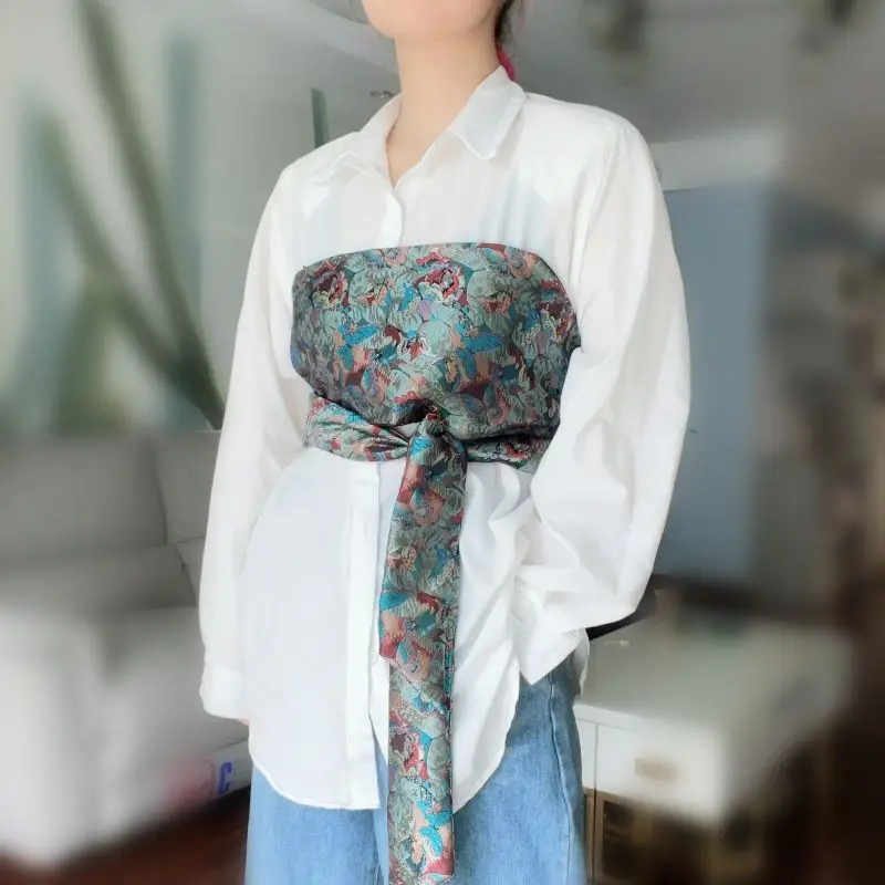 Japanese Style Lace-Up Brocade Corset Belt Jacquard Bustier Wrap for Kimono Shirt Layering Waist Cinching & Women's Accessories