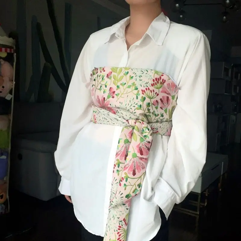 Japanese Style Lace-Up Brocade Corset Belt Jacquard Bustier Wrap for Kimono Shirt Layering Waist Cinching & Women's Accessories